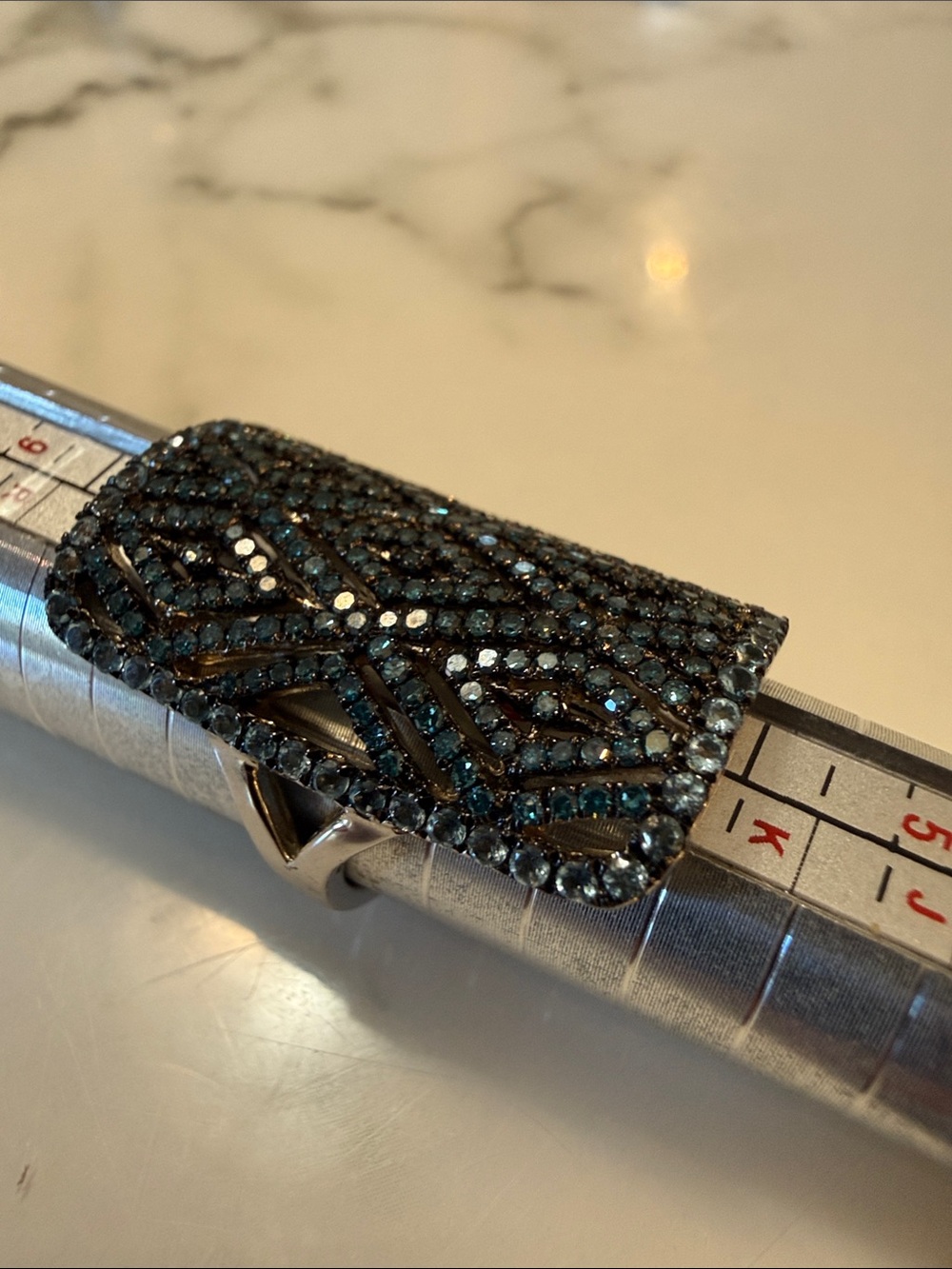 Silver ring with blue crystals, size 7